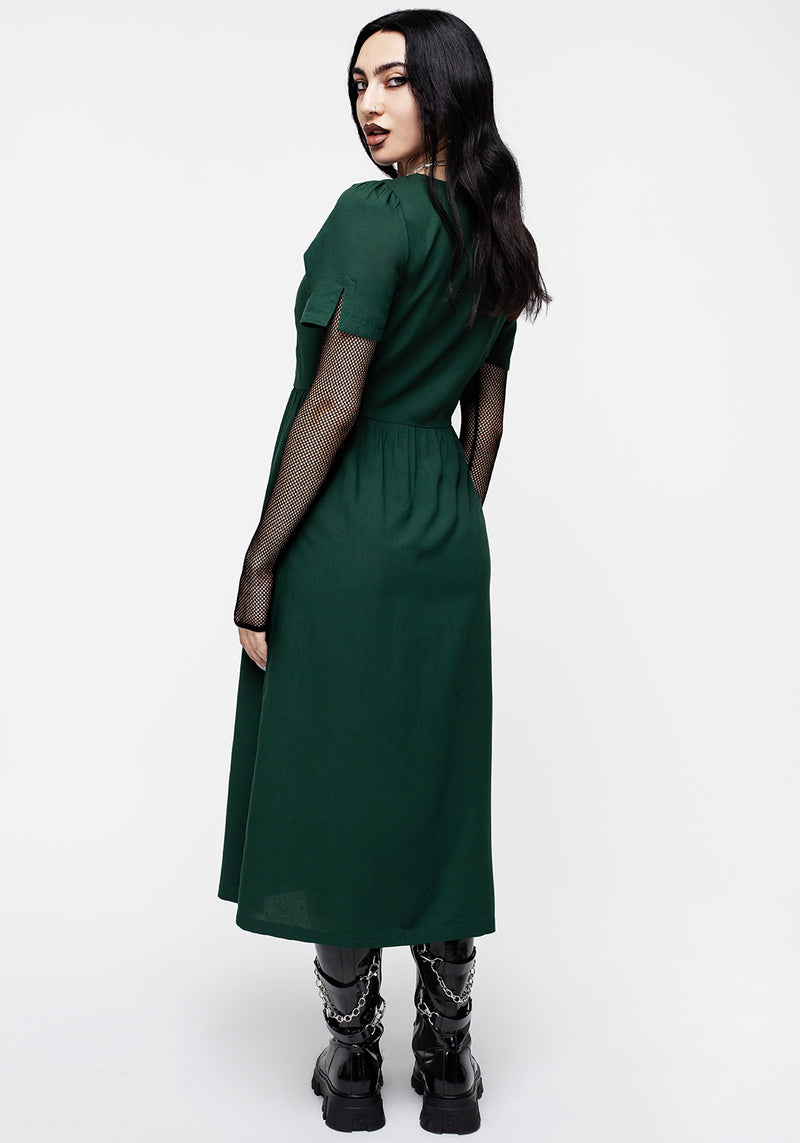 Realm Button Down Midi Dress - Sycamore Green