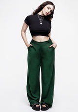 Oberon Green Wide Leg Linen Blend Trousers