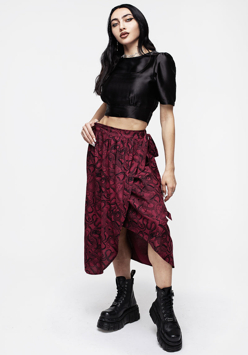 Ophidia Snakes Print Wrap Skirt - Red