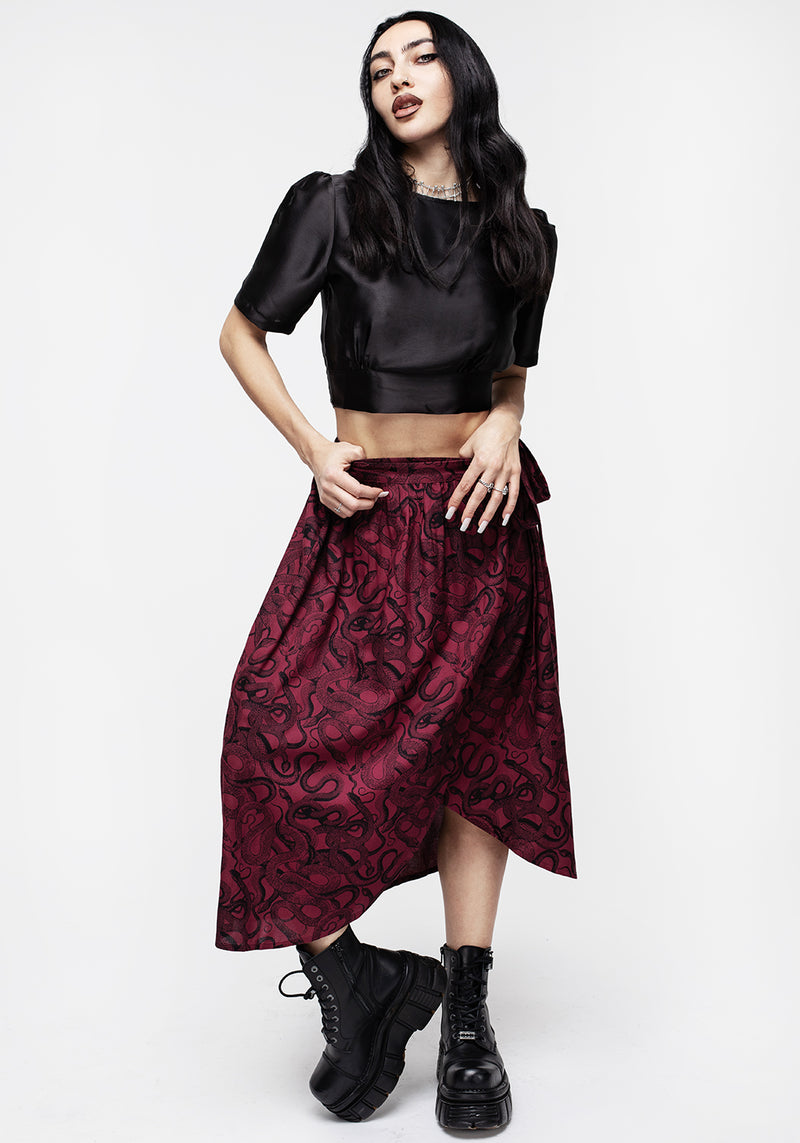 Ophidia Snakes Print Wrap Skirt - Red