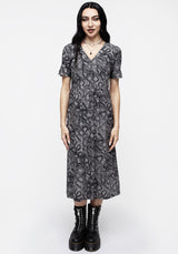 Ophidia Snakes Print Button Down Midi Dress - Grey