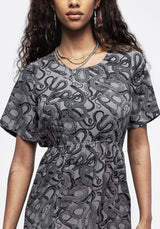 Ophidia Snakes Print Open Back Midi Dress - Grey