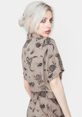 Parasite Bugs Print Crop Short Sleeve Shirt - Taupe