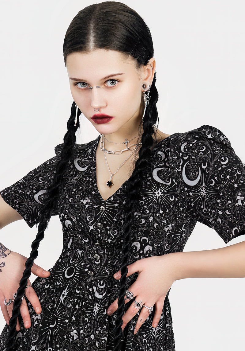 Stellaluna V Neck Button Short Sleeve Midaxi Dress