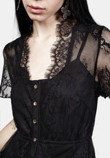 Mourning Lace Cascade Midaxi Dress