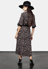 Mycophile Mushroom Print Wrap Midi Dress
