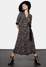 Mycophile Mushroom Print Wrap Midi Dress