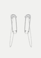 Vicious Silver Plated Safety Pin Stud Earrings With Chain